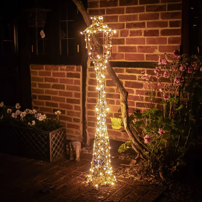 Light Up Christmas Lamp Post Lantern In Brown Weave with 170 White/Multicoloured LEDs - 1.5M