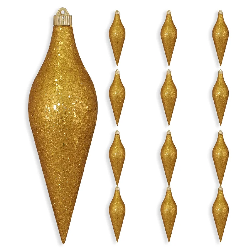 12" Gold Glitter Finial Shatterproof Set Of 4