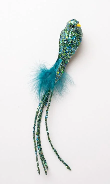 14" Blue Glitter Pearl Bird