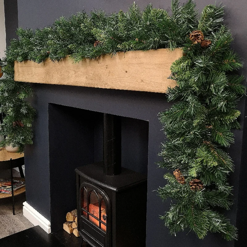 2.7m Green Christmas Garland with Pine Cones and Mixed Needles