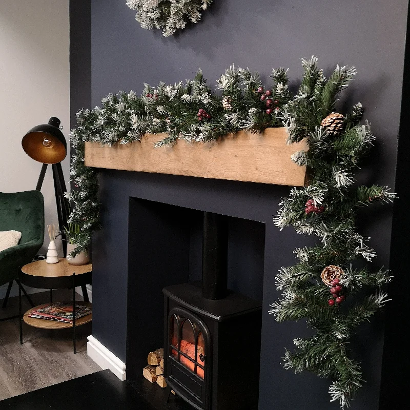 2.7m Green Mixed Needle Christmas Garland with Pine Cones and Red Berries