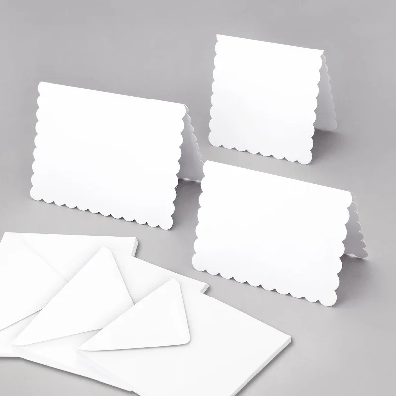 30 White Scalloped Edge Cards & Envelopes in 3 Different Sizes