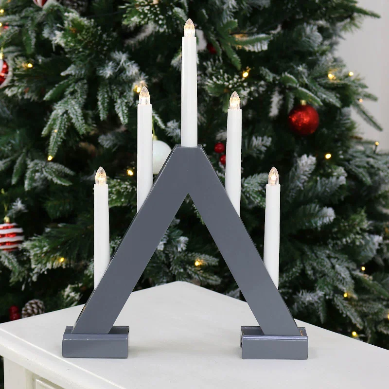 5 Light Christmas Candle Bridge Grey Wooden Decoration LED 40cm