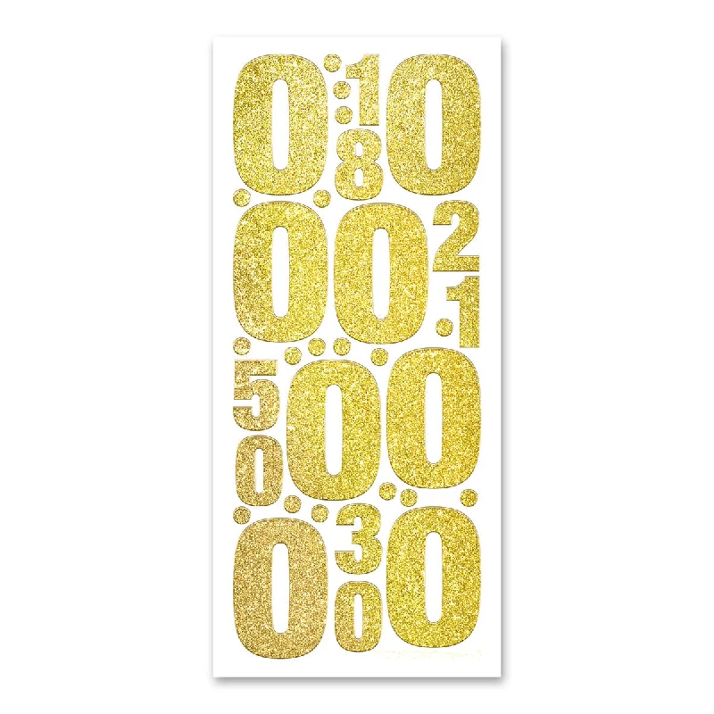 50mm + 25mm Number 0 Glitter Gold Vinyl Peel Off Stickers