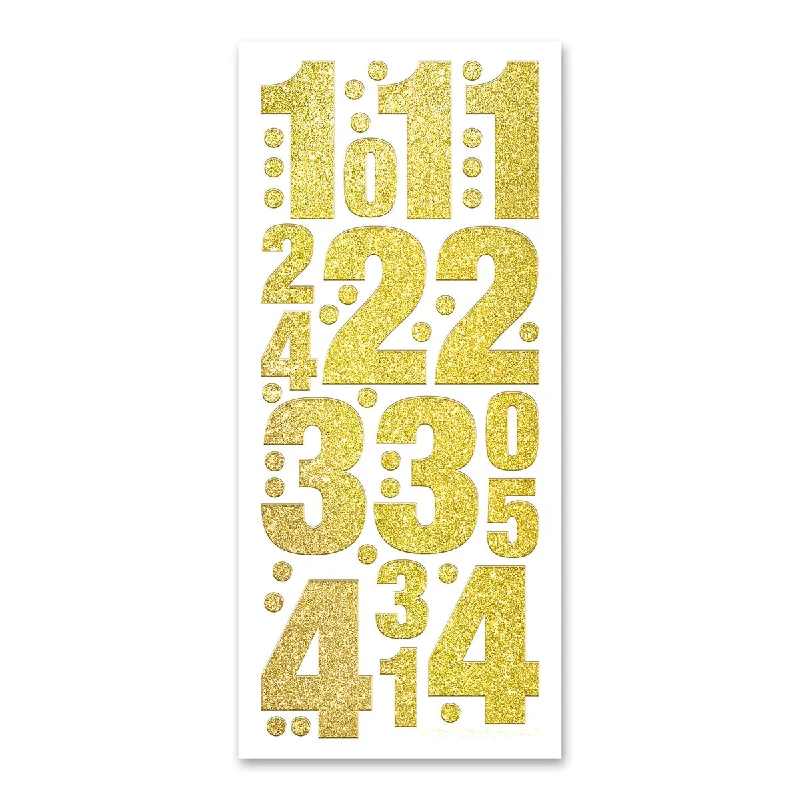 50mm + 25mm Numbers 1-4 Glitter Gold Vinyl Peel Off Stickers