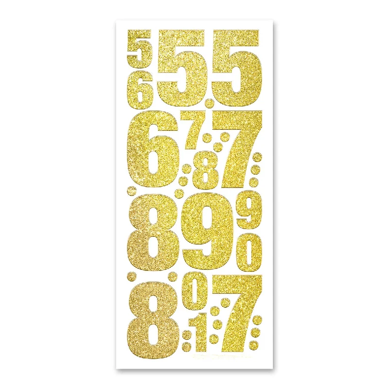 50mm + 25mm Numbers 5-9 Glitter Gold Vinyl Peel Off Stickers