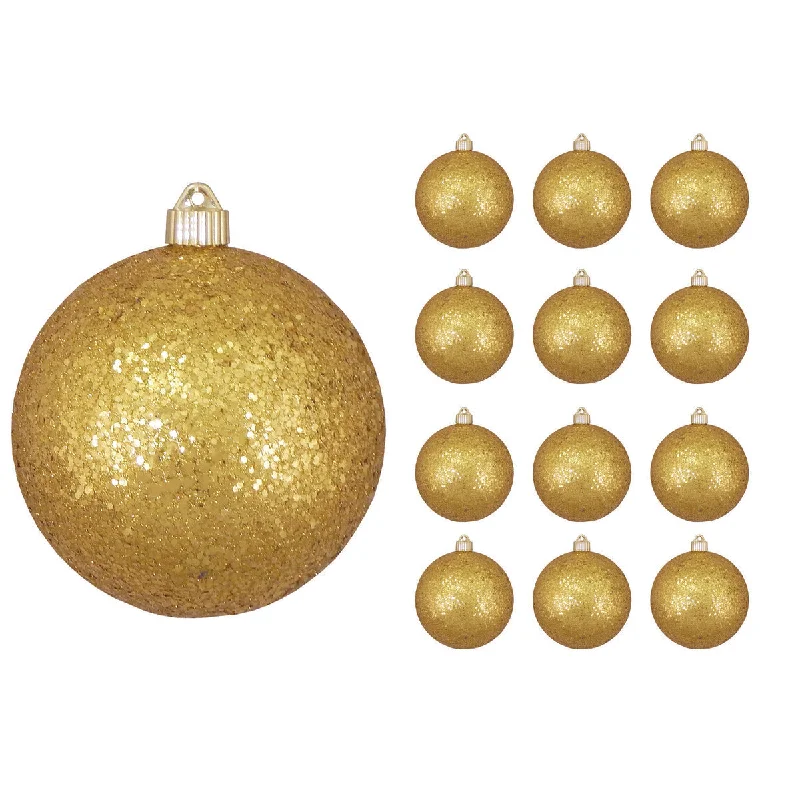 6" Gold Glitter Shatterproof Ball Set Of 6