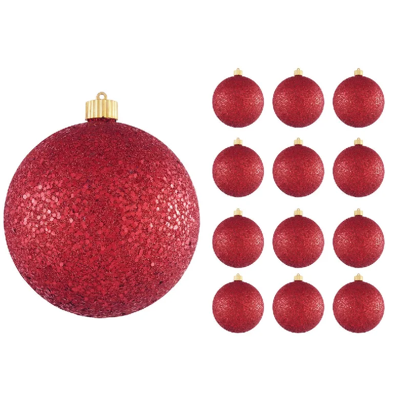 6" Red Glitter Shatterproof Ball Set Of 4