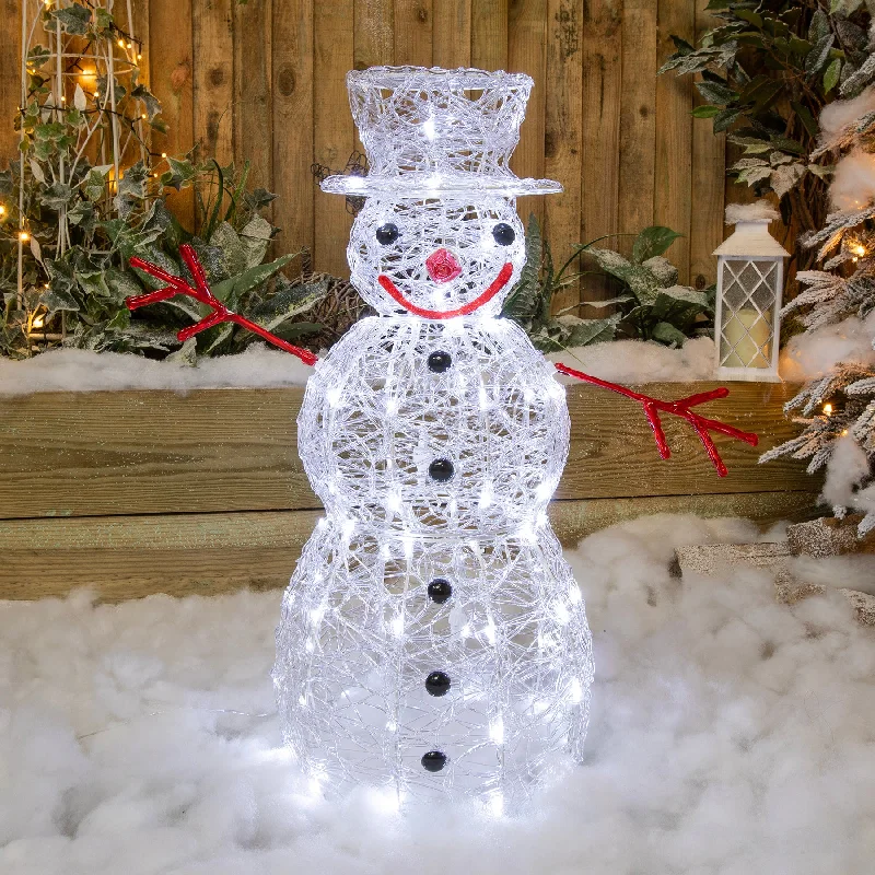 Christmas Snowman Lights - 80cm Acrylic Light Up Snowmen with 100 Cool White Twinkling LEDs