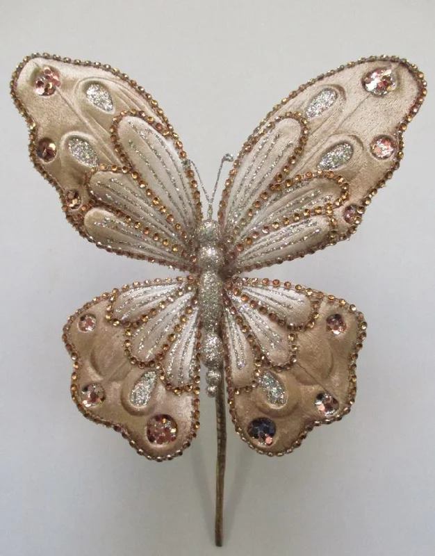 9" Cappucino Glitter Butterfly Set Of 6