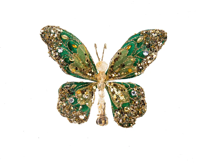 9" Emerald Gem Butterfly Clip Set Of 6