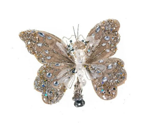 9" Platinum Gem Butterfly With Clip Set Of 6