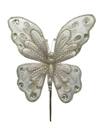 9" Platinum Glitter Butterfly Set Of 6