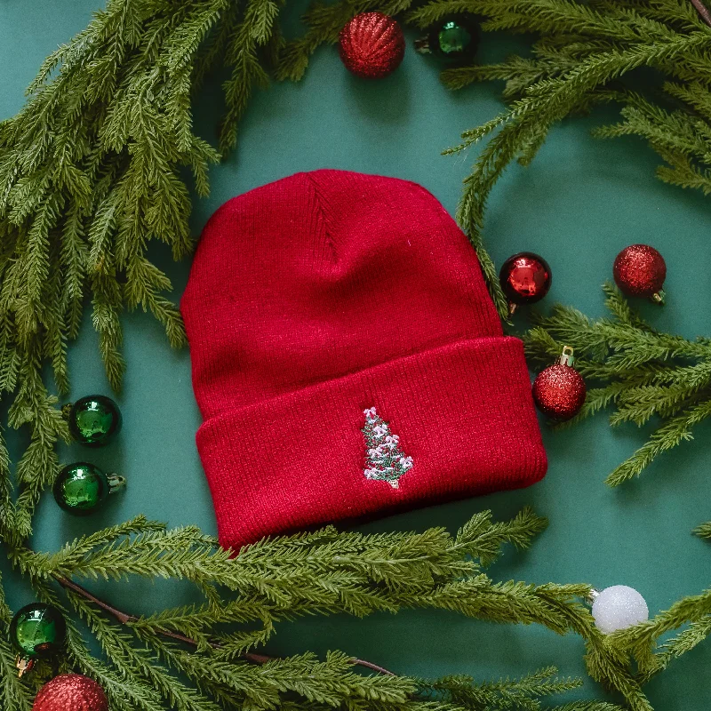 ADULT Beanie - Christmas Tree w/ Bow