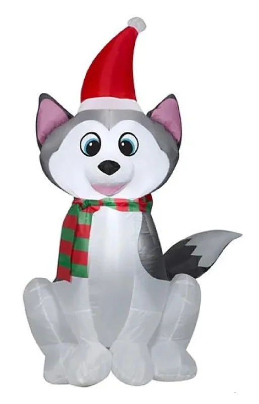 3.5' Airblown® Inflatable Husky with Santa Hat