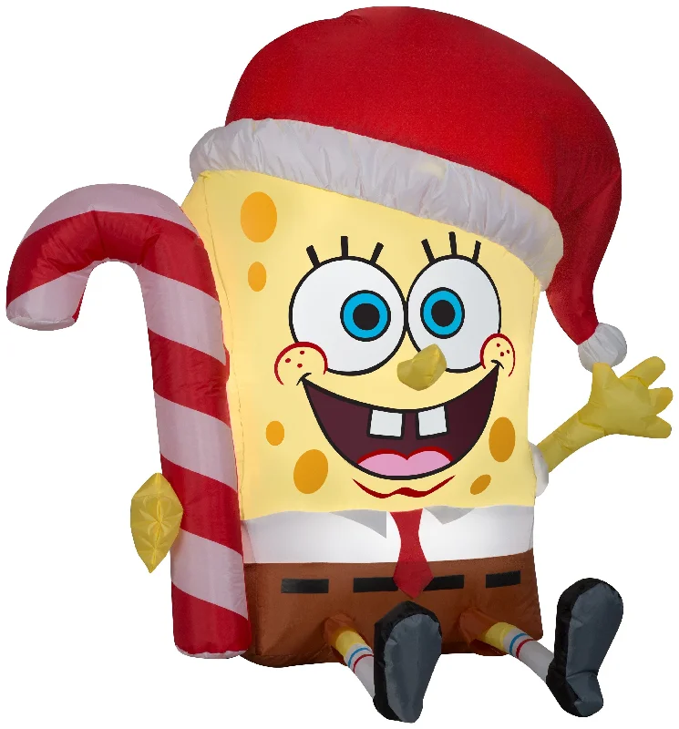 3' Airblown® SpongeBob SquarePants with Candy Cane Christmas Inflatable