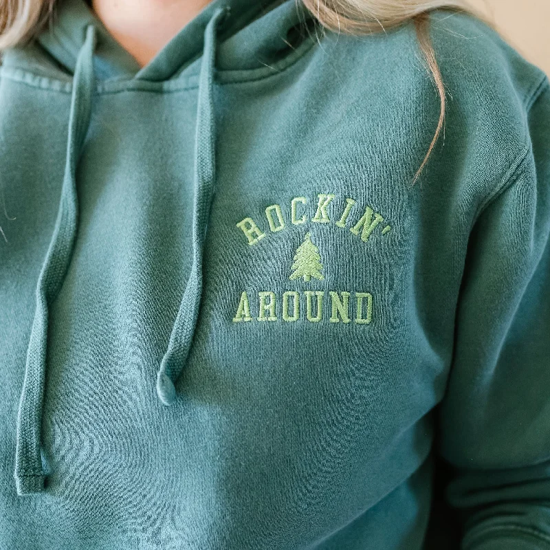 Embroidered PIGMENT HOODIE - Alpine - Rockin' Around (Lime Green Thread)