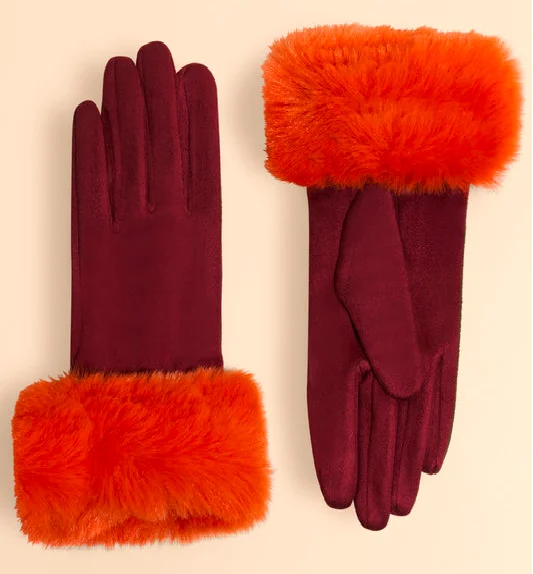 Bettina Gloves in Burgundy & Tangerine