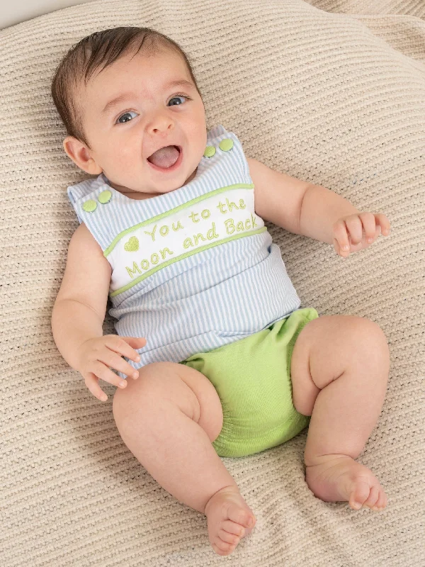 Blue & Green Striped "Moon & Back" Bloomers Outfit