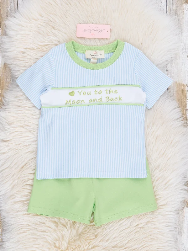 Blue & Green Striped "Moon & Back" Outfit