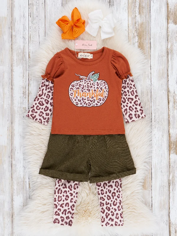 Bronze & Olive Leopard Pumpkin Suede Outfit w/ Shorts