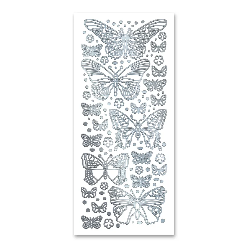 Butterflies (L&S) Silver Self Adhesive Peel Off Stickers