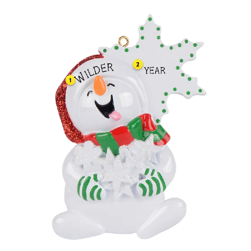 Personalized Catching Snowflakes Snowman Ornament