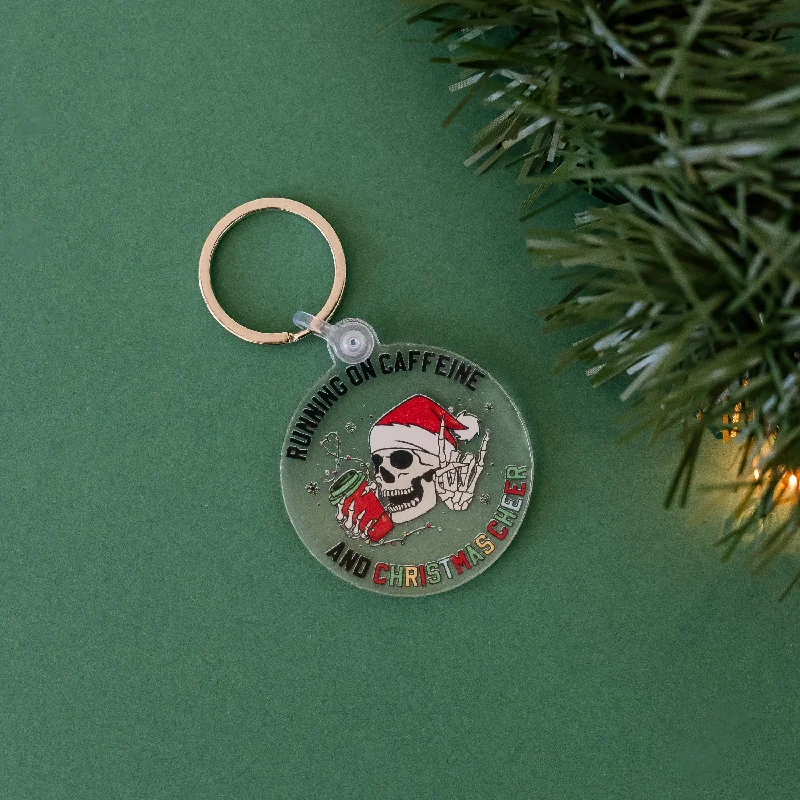 Christmas Keychain - Running on Caffeine and Christmas Cheer