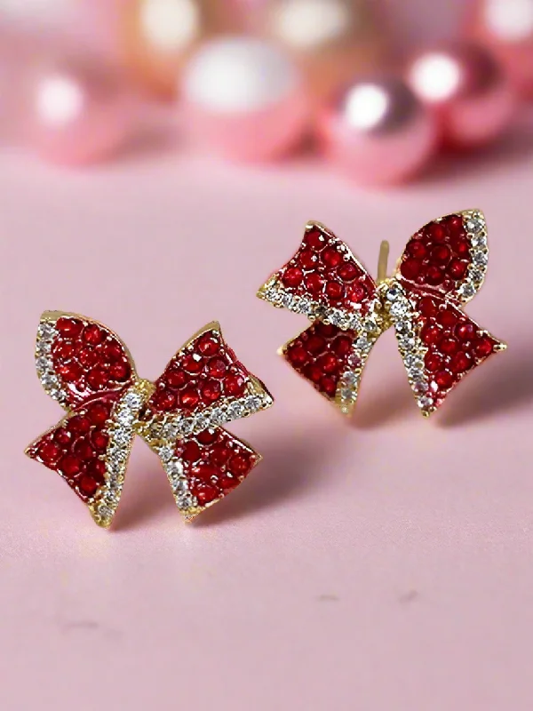 Bedazzled Bow Christmas Stud Earrings