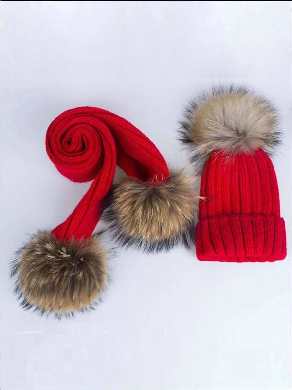 Girls Faux Fur Pom Pom Knitted Hat