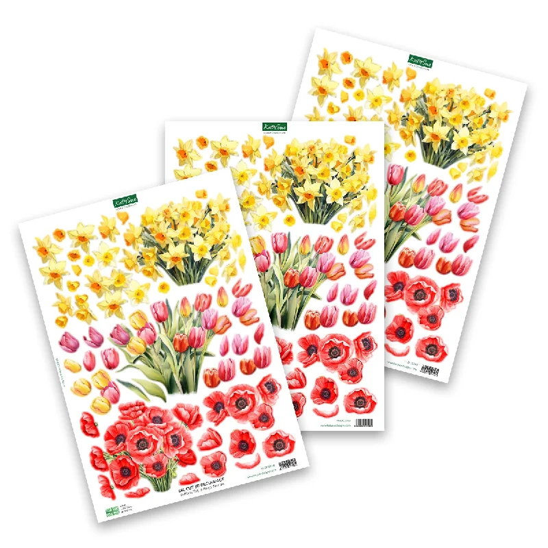 Die Cut Decoupage – Daffodil, Tulip & Poppy Bouquet (pack of 3)