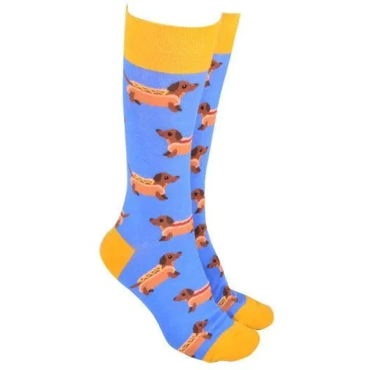 Dog Society Hot Dogs Dachshund Socks Blue