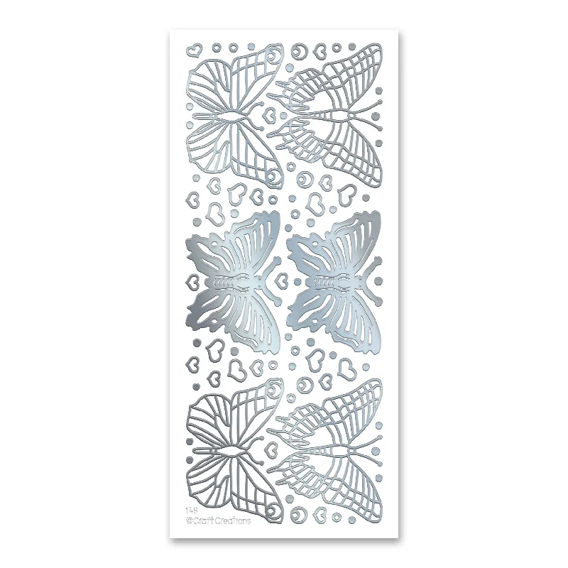 Extra Large Butterflies Silver Adhesive Peel Off Stickers