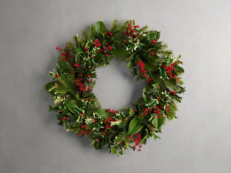 Faux Holly Pine Wreath