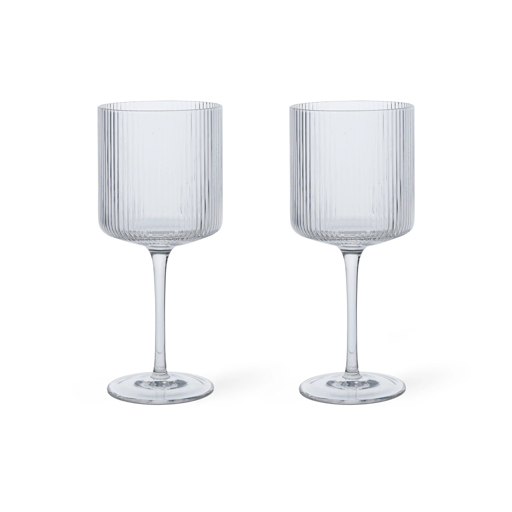 ferm Living Set of 2 Ripple Red Wine Glasses in Clear Glass