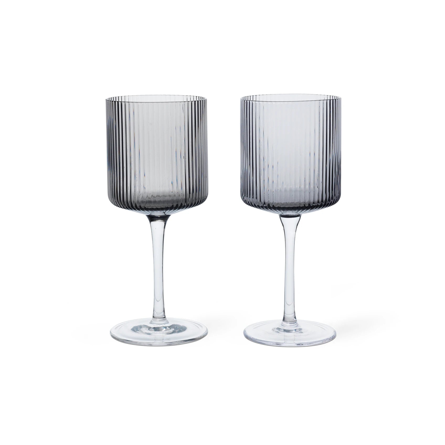 ferm Living Set of 2 Ripple White Wine Glasses in Smoked Grey