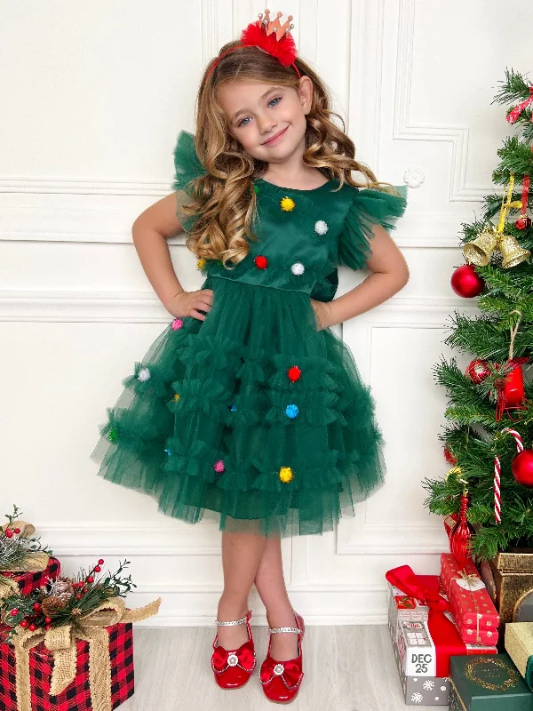 Festive Christmas Pom Pom Tulle Dress