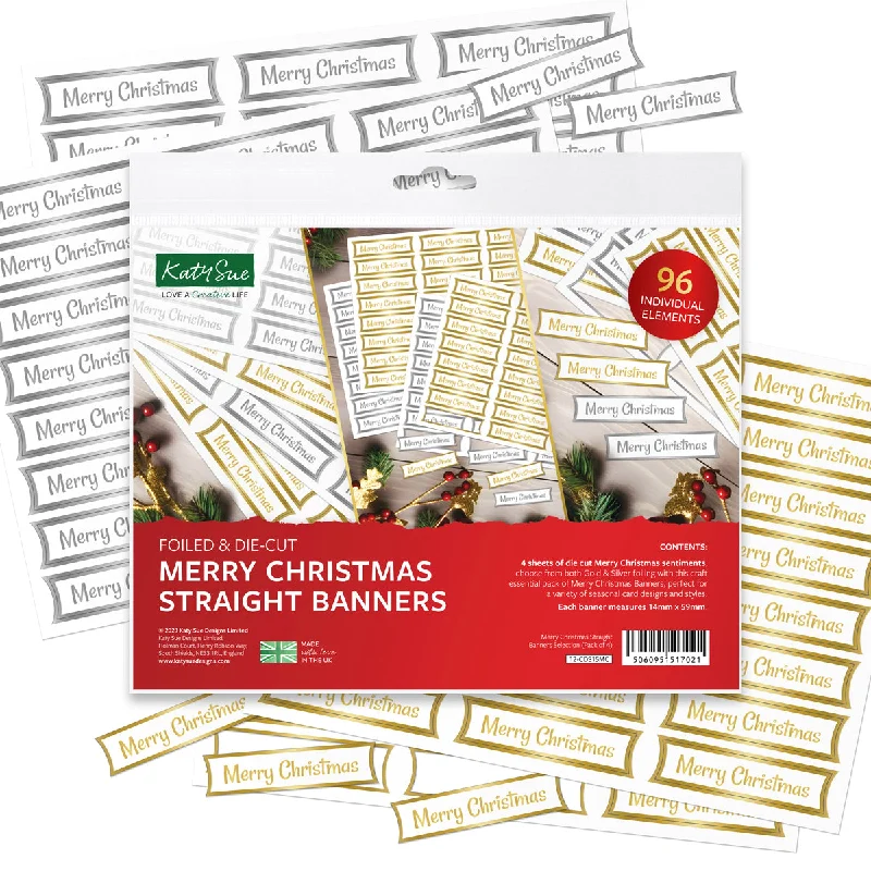 Foiled Merry Christmas Straight Banners Selection, Pack of 4