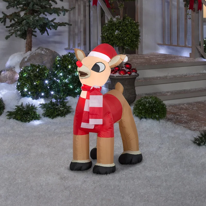 3.5' Gemmy Airblown® Inflatable Rudolph the Red-Nosed Reindeer in Santa Hat and Scarf