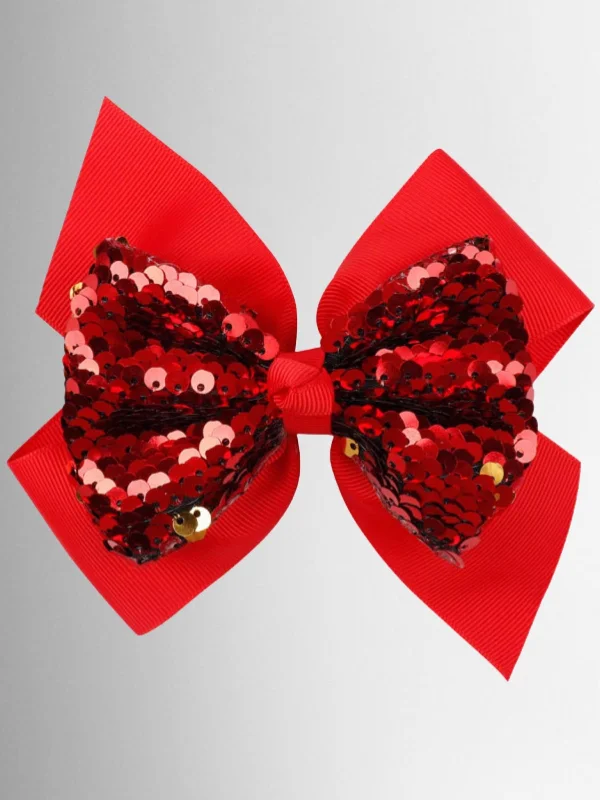 Girls 5" Sequined Bow Hair Clip (8 Color Options)