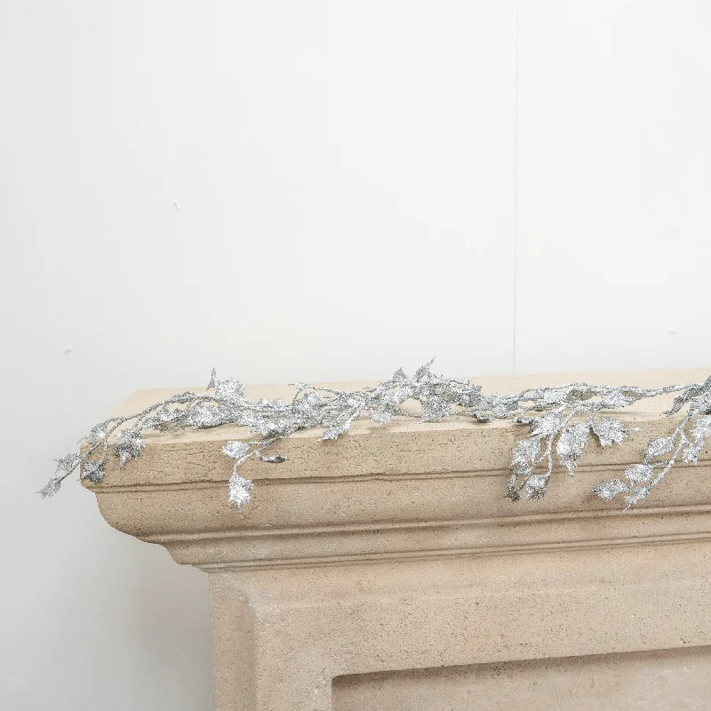 Silver Glittered Holly Garland 180cm