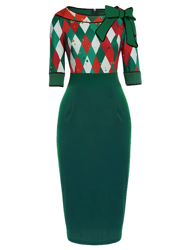 [Pre-Sale] Green 1960s Christmas Plaid Patchwork Dress