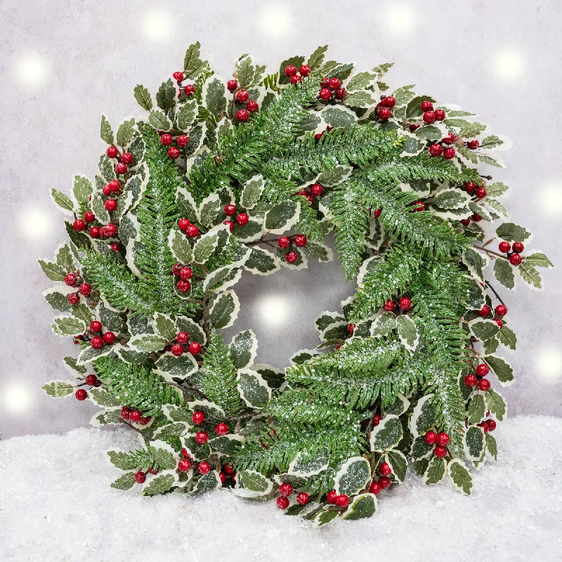 Varigated Holly, fir and Red Berry Wreath