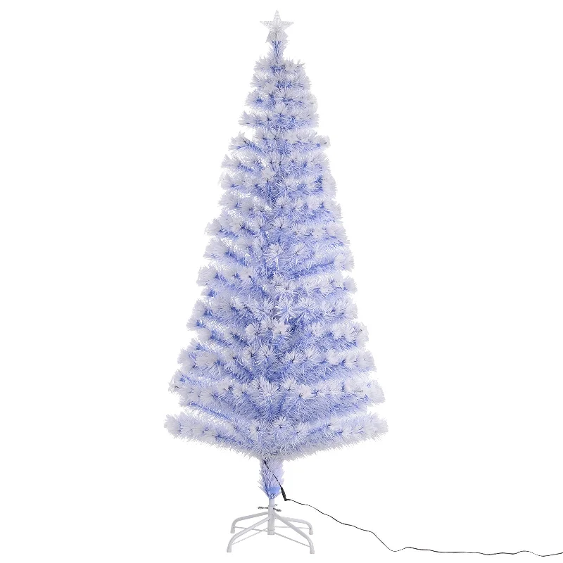 Homcom 6 Foot Artificial Fibre Optic Christmas Tree w/ 26 LED Lights Pre-Lit White Blue