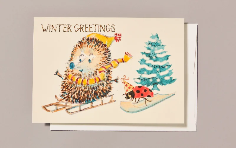 Illustrated Christmas Greeting Card, Toboggan