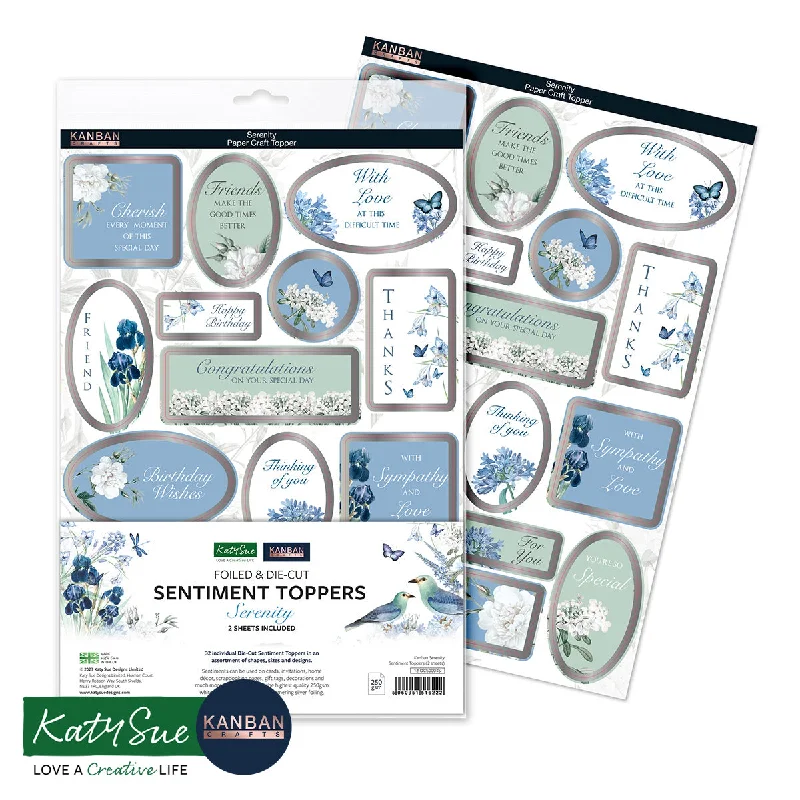 Kanban Crafts Serenity Foiled Sentiment Toppers, 2 sheets