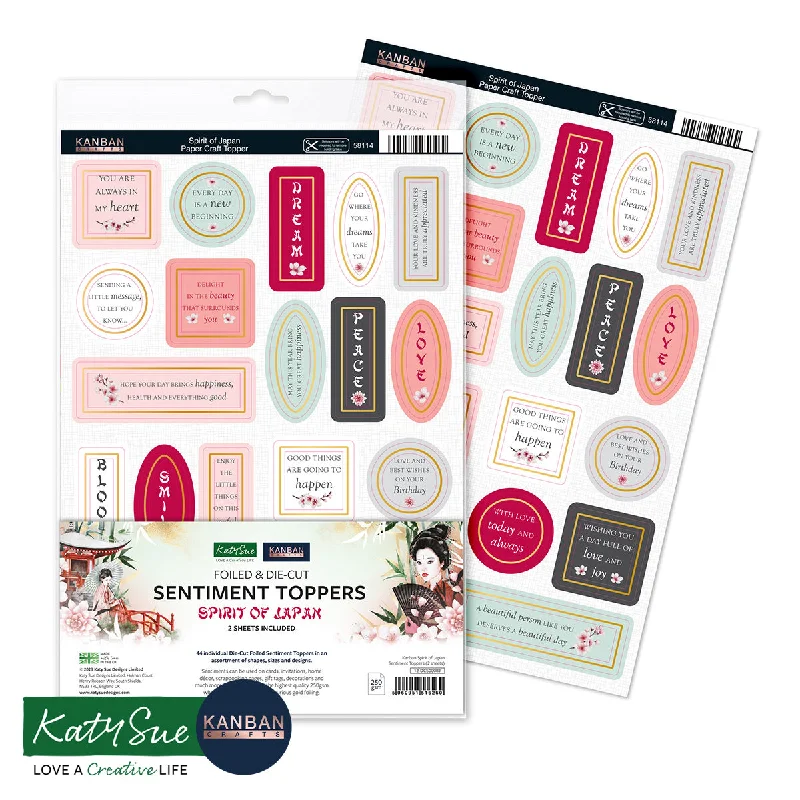 Kanban Crafts Spirit of Japan Foiled Sentiment Toppers, 2 sheets