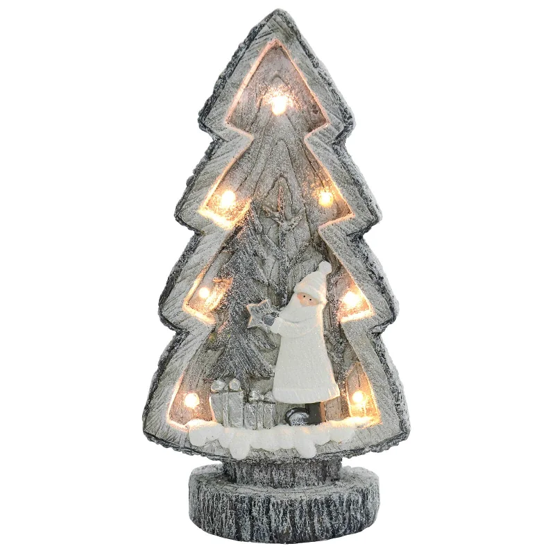 LED Christmas Tree Ceramic Ornament Grey White 51cm