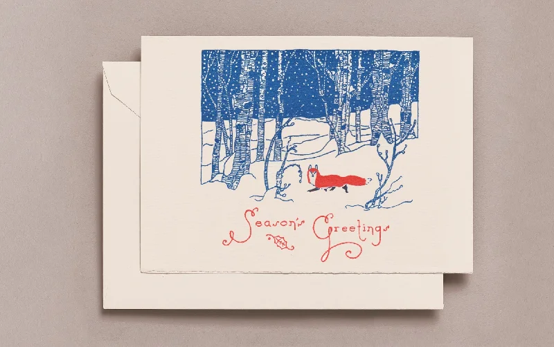 Letterpress Fox in the Snow Christmas Card