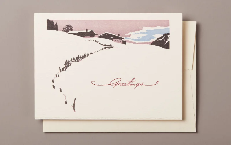 Letterpress Ski Lodge Greetings Christmas Card